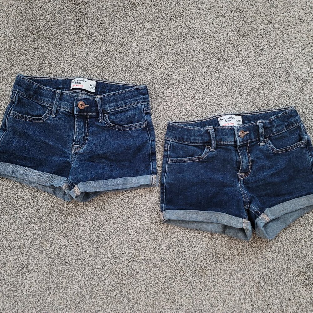 2 pair Abercrombie Kids Midi Blue Denim Jean Cuffed Leg Shortie Shorts Size 9/10